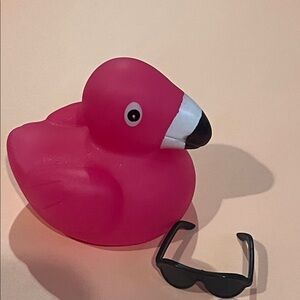 Squeaky Pink Flamingo Rubber Duck with Black Sunglasses